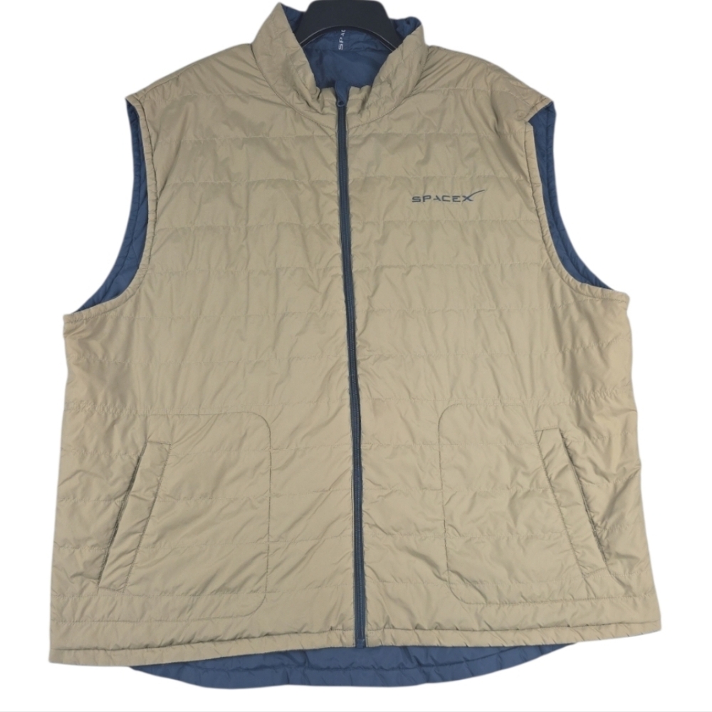 SpaceX Puffer Vest Mens 5XL Blue Beige Reversible Full Zip Insulated Lightweight